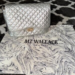 MZ Wallace Silver Metallic Leather Large Crosby Lock Crossbody - SOLD OUT.